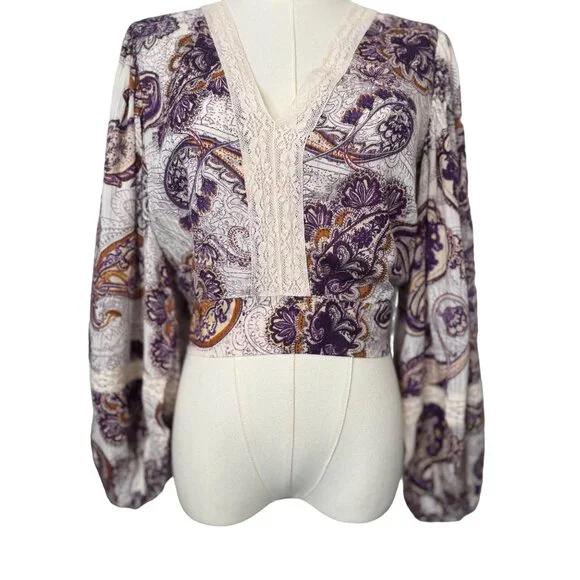 2//$30 NWT Band Of The Free XS Bohemian Paisley Blouse Full Sleeves - Picture 13 of 15